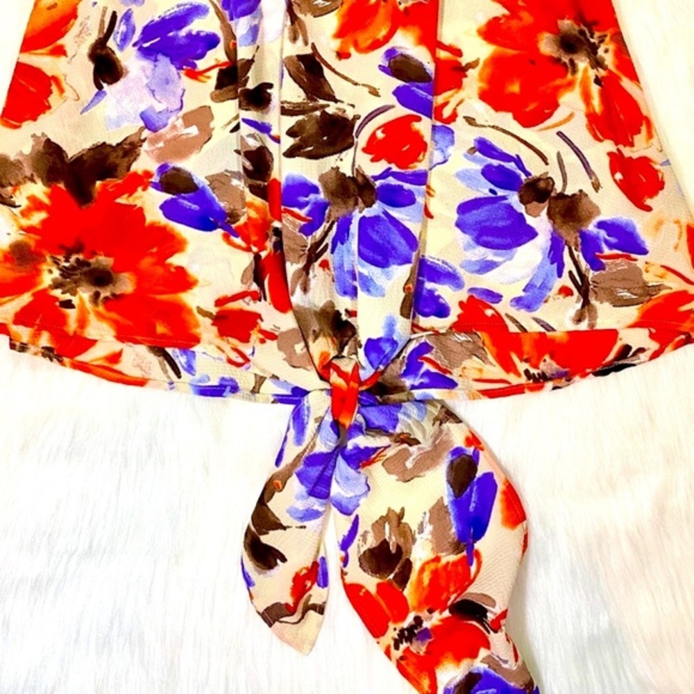 Tie Front Top Tank Floral Print V-neck Pat… - Picture 5 of 11